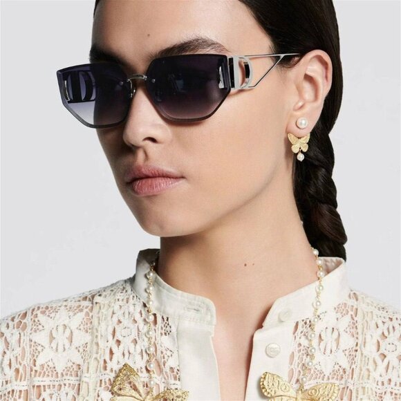 Dior 30MONTAIGNE B3U F0A6 Cat Eye Sunglasses - Shiny Palladium/Smoke Gradient - Picture 3 of 10